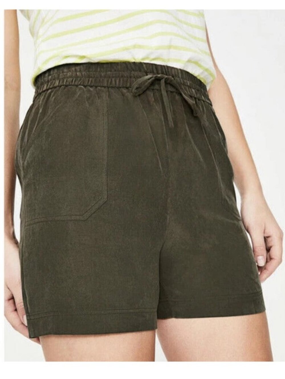 NEW Boden Talia Drawstring Waist Silky Shorts US Size 6 Dark Green Cupro Viscose